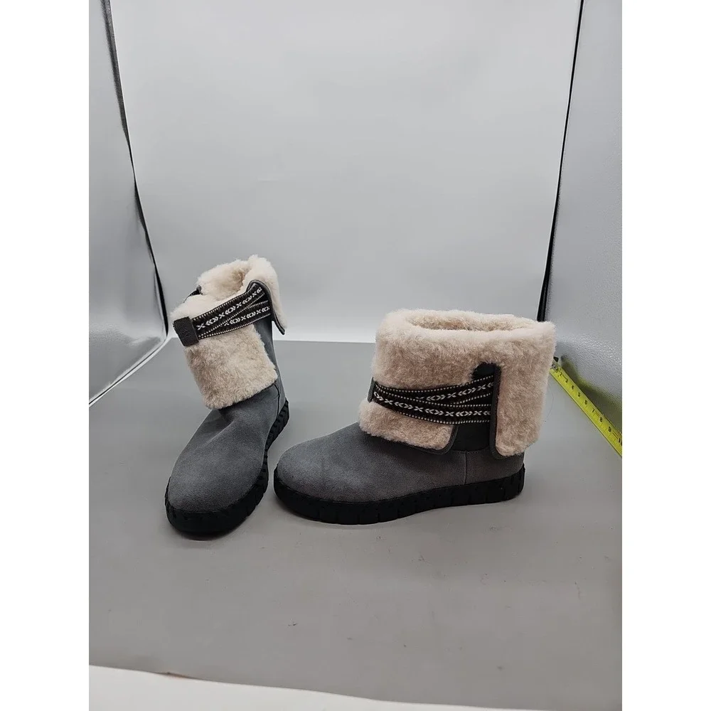 Muk Luks Water-Repellent Suede Cuffed Winter Bootie - Montauk- Grey Size 7.5 M
